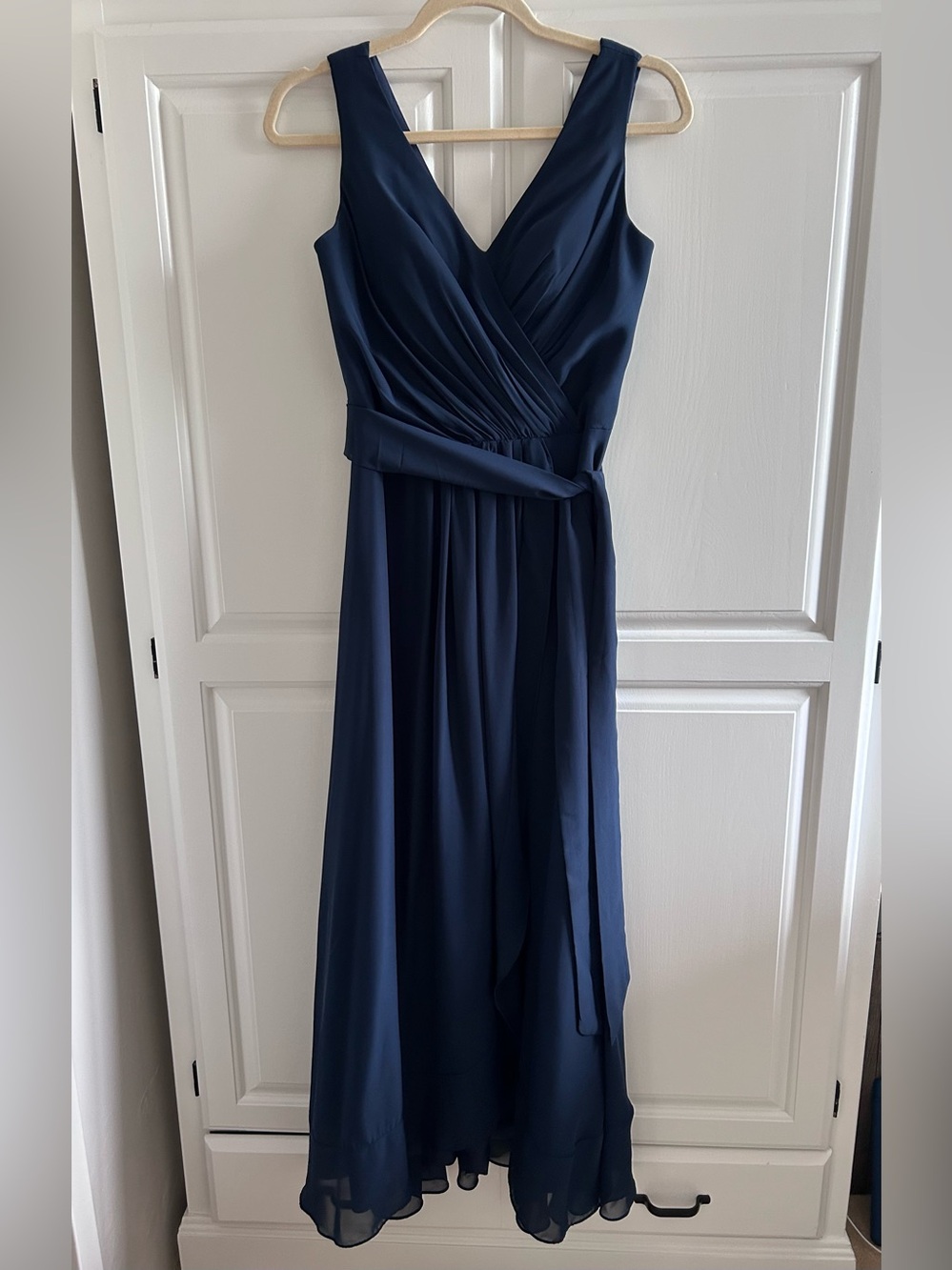 JJs House Navy Asymmetrical V-Neck Maxi Dress